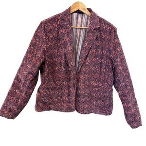 Vintage Y2K GAP Stretch Corduroy Blazer Size 16 Purple Floral Velvet Jacket 2004